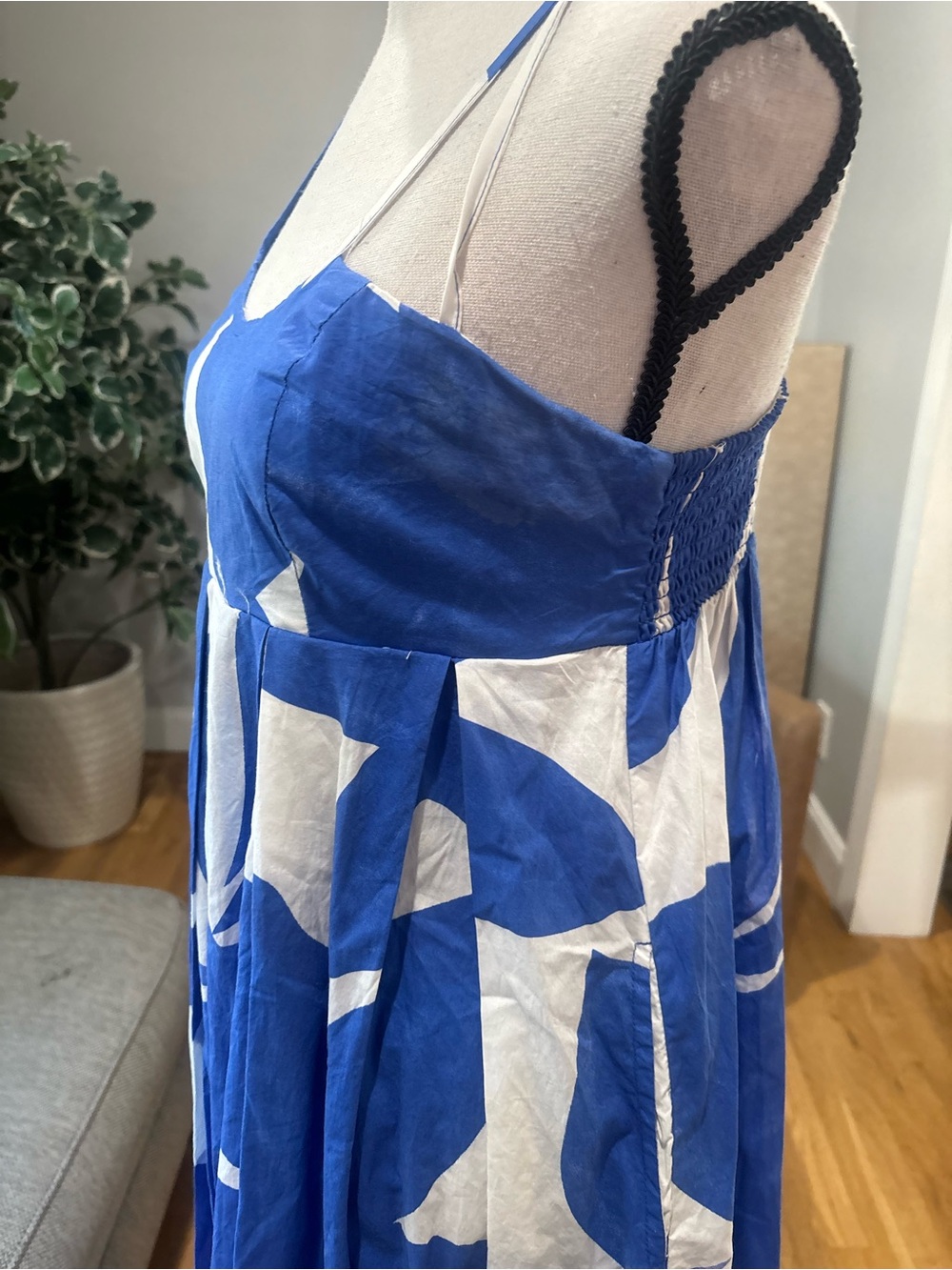 Anthropologie Blue and White Abstract Print Strappy Maxi Dress - Picture 8 of 10
